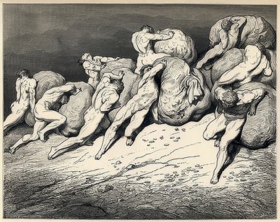 Le anime degli spendaccioni e degli avari. Illustrazione della Divina Commedia di Dante Alighieri da Gustave Dore