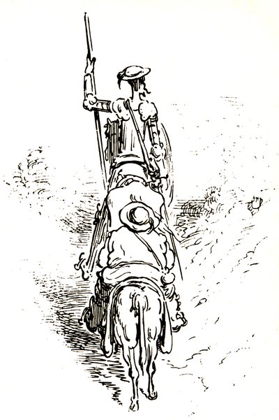 Don Chisciotte sul suo cavallo, seguito da Sancho sul suo asino da Gustave Dore