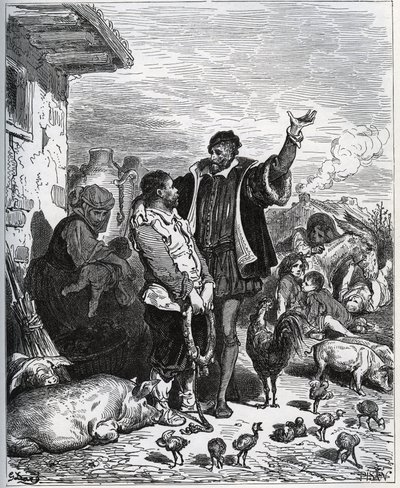Don Chisciotte convince il suo vicino Sancho Panza a essere il suo scudiero - da "Don Chisciotte della Mancia" di Miguel Cervantes da Gustave Dore