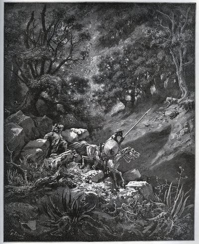 Don Chisciotte e Sancho Panza continuano il loro viaggio nella Sierra Morena alla ricerca del Deguenille-de-la-Malaise-Mine - da 
