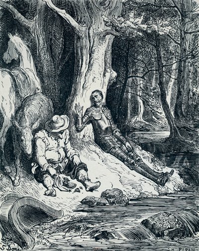 Don Chisciotte e Sancho Panza in illustrazione, di Gustave Doré (1832-1883) per Don Chisciotte, di Miguel de Cervantes Saavedra (1547-1616) da Gustave Dore