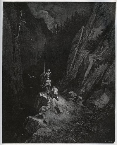 Don Chisciotte e Sancho Panza si addentrano nella Sierra Morena - da "Don Chisciotte della Mancia" di Miguel Cervantes (1547-1616) - xilografia dopo disegno di Gustave Doré. da Gustave Dore