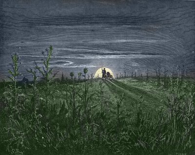 Don Chisciotte e Sancho, sulla strada per Toboso - da "Don Chisciotte della Mancia" di Miguel Cervantes - xilografia dopo un disegno di Gustave Dore da Gustave Dore