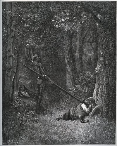 Don Chisciotte sveglia Sancho Panza - da "Don Chisciotte della Mancia" di Miguel Cervantes da Gustave Dore