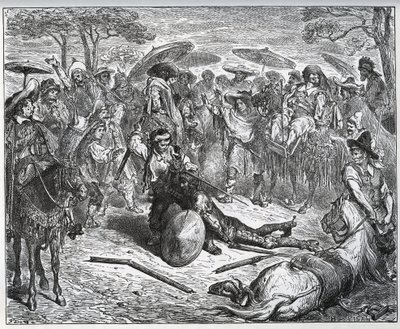 Don Chisciotte battuto in mezzo a un gruppo di mercanti - Il mulattiere aveva preso gusto al gioco - da "Don Chisciotte della Mancia" di Miguel Cervantes da Gustave Dore