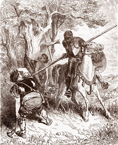 Don Chisciotte minaccia il contadino che stava frustando il pastorello Incisione di Gustave Doré (1832-1883) per 