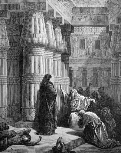 Gli egiziani esortano Mosè a partire, di Doré. - Bibbia da Gustave Dore