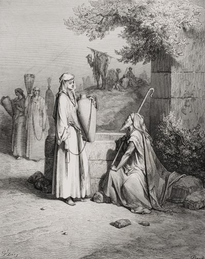Eliezer e Rebecca, Genesi 24:15-21, illustrazione dalla 