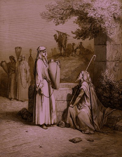 Eliezer e Rebecca, incisione - Bibbia da Gustave Dore