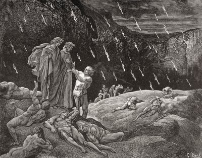 Incisione di Gustave Doré 1832-1883 artista e illustratore francese per Inferno di Dante Alighieri Canto XV versi 28 e 29 da Gustave Dore