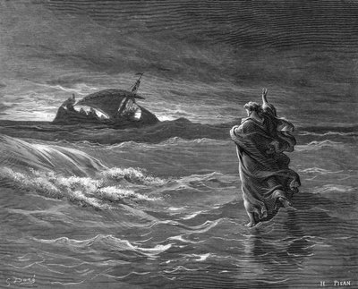Incisione di Gesù che cammina sull