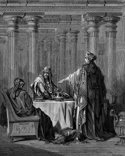 Ester davanti a suo marito il re Assuero Serse I di Persia da Gustave Dore