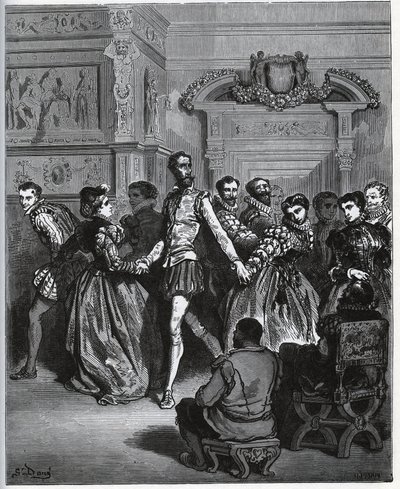 Serata organizzata dopo Don Antonio. Don Chisciotte scopre senza apprezzare i piaceri della danza - da "Don Chisciotte della Mancia" di Miguel Cervantes da Gustave Dore