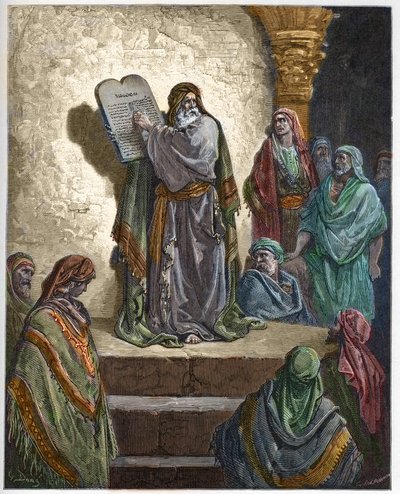 Esdra lo Scriba legge la Legge al Popolo - incisione in "La Bibbia illustrata" di Gustave Doré (1832-1883) - Incisione da "La Bibbia di Doré" da Gustave Dore
