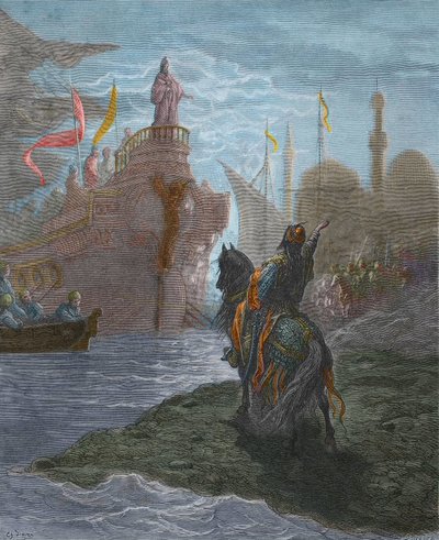 Quarta Crociata - Alessio V Doukas Murzuphle - Murzuflo negozia con il Doge Enrico Dandolo nel 1204. Incisione di Gustave Doré da 
