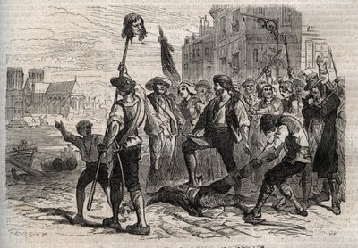 Rivoluzione francese: Morte di Jacques de Flesselles, amministratore francese, prevosto dei mercanti a Parigi il 14 luglio 1789 da Gustave Dore