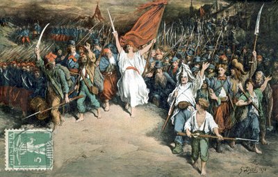 Repubblica francese che guida il popolo francese a combattere contro i prussiani, disegno di Gustave Doré (1870), Cartolina da Gustave Dore