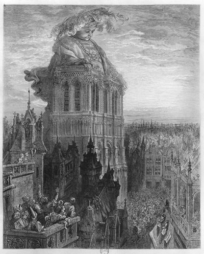 Gargantua sulle torri di Notre-Dame a Parigi, illustrazione da 
