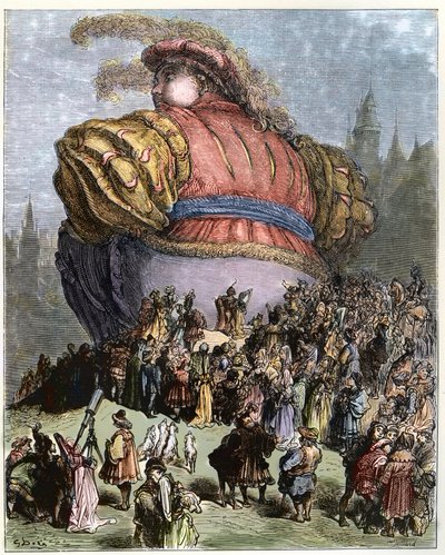 Gargantua visita Parigi - Il popolo di Parigi ammira Gargantua - illustrazione da 