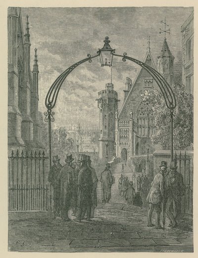 Vista generale delle persone sulla strada nel Tempio da Gustave Dore