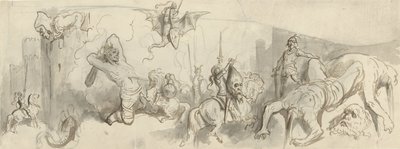 Combattimento tra cavalieri e giganti da Gustave Dore