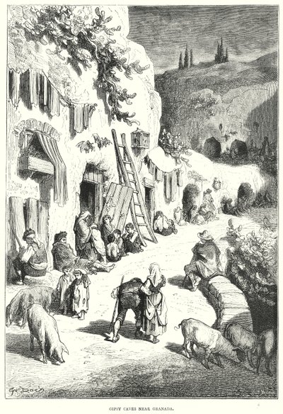 Grotte degli zingari vicino a Granada (incisione) da Gustave Dore