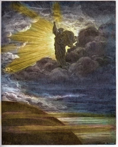 Dio crea la luce - La Creazione della Luce - Antico Testamento (Genesi) - Creazione della luce - incisione in "La Bibbia illustrata" di Gustave Doré (1832-1883) - Incisione da "La Bibbia di Doré" da Gustave Dore