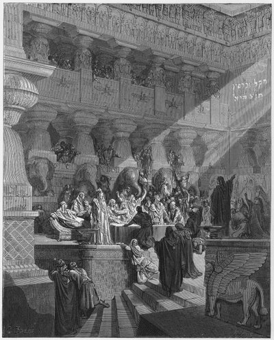 Bibbia di Gustave Doré: Daniele interpreta la scritta sul muro da Gustave Dore