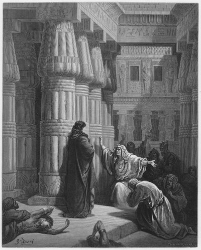 Bibbia di Gustave Doré: Gli egiziani esortano Mosè a partire da Gustave Dore