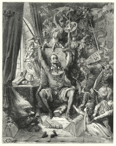 Don Chisciotte di Gustave Doré: "Un mondo di nozioni disordinate, estratte dai suoi libri, affollavano la sua immaginazione" da Gustave Dore