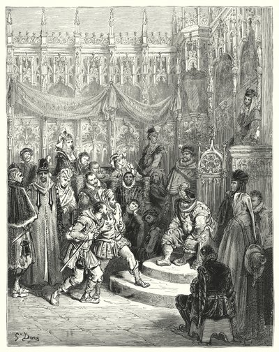 Governatore Sancho Panza che amministra la giustizia (incisione) da Gustave Dore