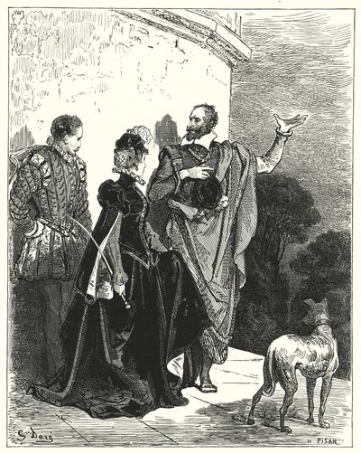 Informò il duca e la duchessa dei suoi sentimenti e chiese il loro permesso di partire (incisione) da Gustave Dore