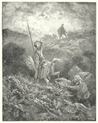 Don Chisciotte di Gustave Doré: "Vide in cima a una rupe rocciosa davanti a lui un uomo che saltava da una roccia all