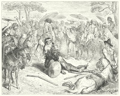 Don Chisciotte di Gustave Doré: "Nonostante le sue armi, lo batté come un covone di grano" (incisione) da Gustave Dore