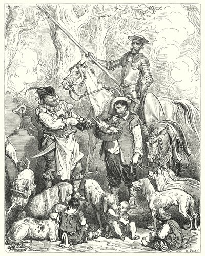 Don Chisciotte di Gustave Doré: "Cerca di calmare la tua fame con quello fino a quando il pranzo sarà pronto" da Gustave Dore