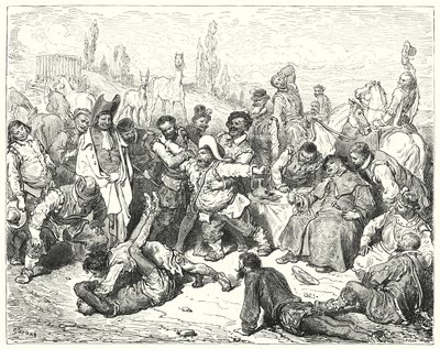 Sancho Panza da solo era irritato, si tormentava a morte e delirava come un pazzo (incisione) da Gustave Dore