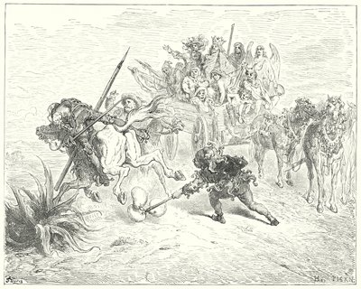 Il folle della commedia si avvicinò saltellando con i suoi campanelli (incisione) da Gustave Dore