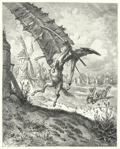 Don Chisciotte di Gustave Doré: "La vela ha spazzato via sia il cavaliere che il cavallo insieme ad essa" da Gustave Dore
