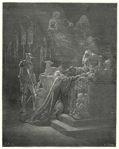 Don Chisciotte di Gustave Doré: "Il venerabile Montesinos si inginocchiò davanti al cavaliere afflitto" da Gustave Dore