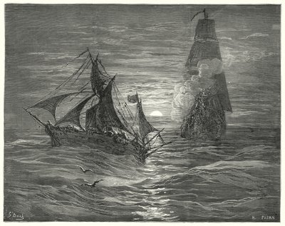 Don Chisciotte di Gustave Doré: "Essendo sottovento, ci spararono due colpi di cannone" da Gustave Dore