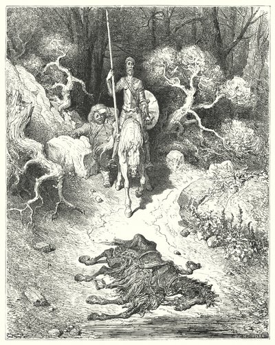 Arrivarono a un parco, dove trovarono un mulo morto (incisione) da Gustave Dore
