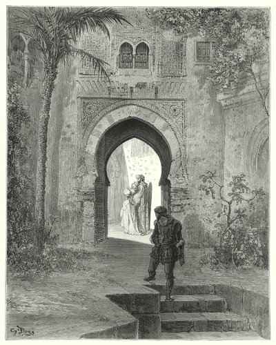 Don Chisciotte di Gustave Doré: "Zoraida, mostrando preoccupazione nel suo sguardo, se ne andò con suo padre" da Gustave Dore