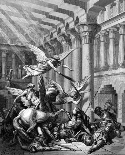 Eliodoro tenta di prendere il tesoro dal Tempio di Gerusalemme, 1865-1866 da Gustave Dore