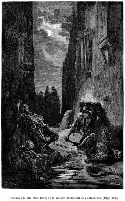 Illustrazione di Gustave Doré per il romanzo di Théophile Gautier “Le Capitaine Fracasse” - Edizione Charpentier 1883, praticamente identica alla prima edizione illustrata da G. Doré presso lo stesso editore nel 1866. Capitolo “Spada, battuta e altre avven da Gustave Dore