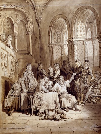 Illustrazione per la serie di poesie, Idylls of the King di Albert Tennyson, incisione di Gustave Doré da Gustave Dore