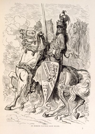 Illustrazione di Rolando a cavallo. da La leggenda di Croque-Mitaine da Gustave Dore