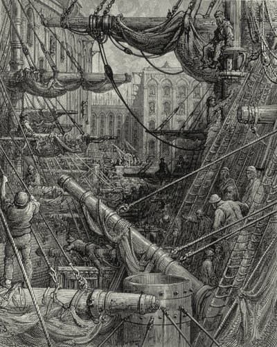 Nei Docks di Londra. Incisione: Gustave Doré. Da: "London - A Pilgrimage", testo di W. B. Jerrold, inciso da C. Maurant, 1872. da Gustave Dore