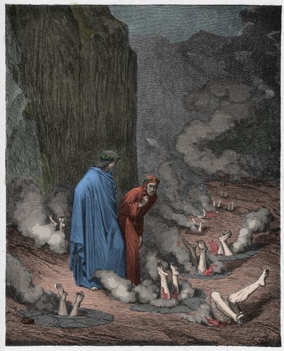 Inferno, Canto 19: Dante rimprovera Papa Niccolò III da Gustave Dore