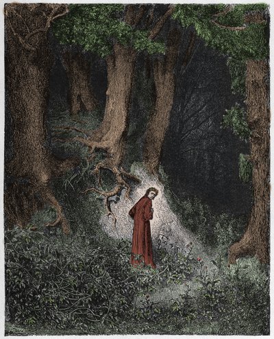 Inferno, Canto 1: Dante nella selva oscura, illustrazione da "La Divina Commedia" di Dante Alighieri, 1885 da Gustave Dore