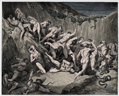 Inferno, Canto 24: I ladri tormentati dai serpenti, illustrazione da "La Divina Commedia" di Dante Alighieri, 1885 da Gustave Dore